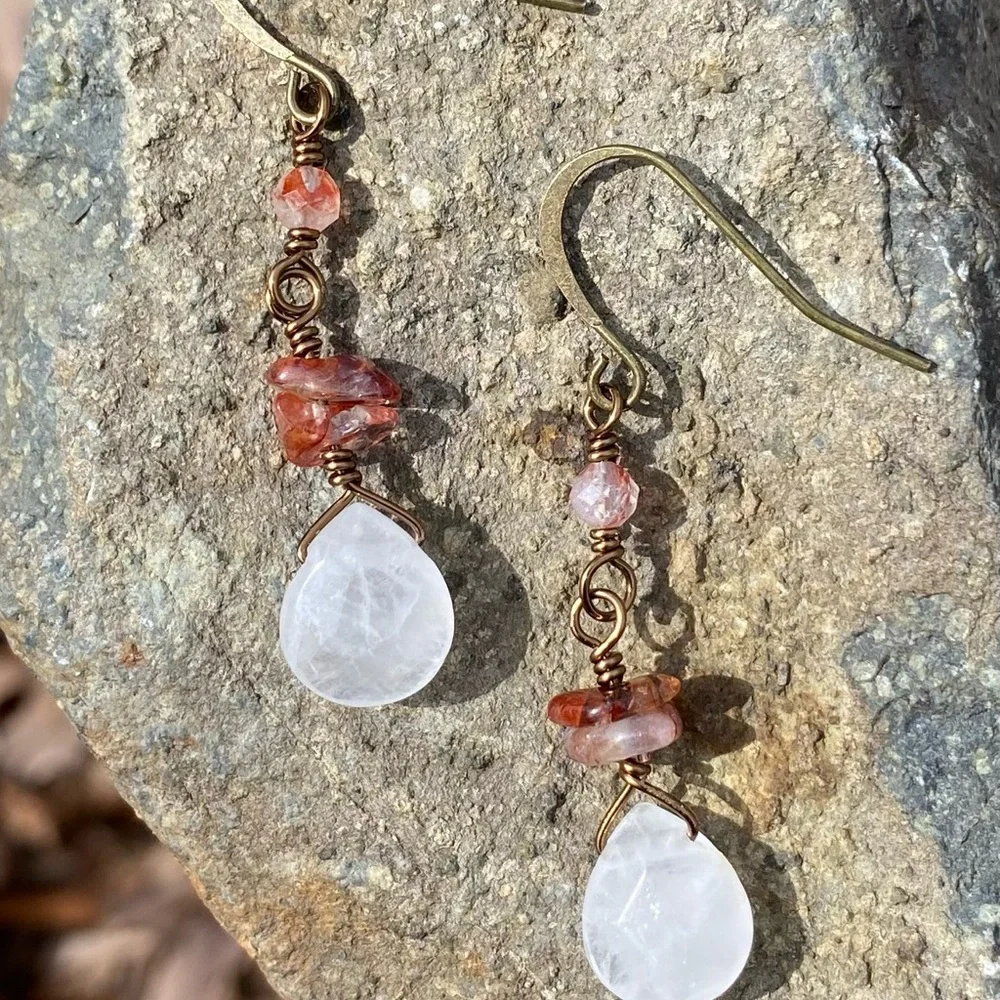 Bronze and Quartz Dangle Earrings - Picture 3 of 3